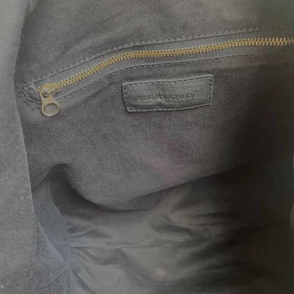 See By Chloe Leopard purse shoulder bag in beige/black canvas & black leather - Picture 10 of 16